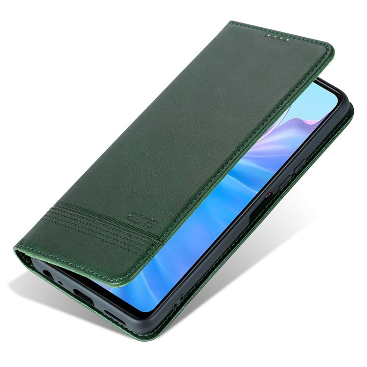 AZNS For vivo Y77e 5G / Y77 5G Magnetic Auto Closure Cowhide Texture PU Leather Wallet Phone Case Viewing Stand Flip Cover - Green