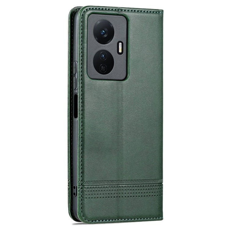 AZNS For vivo Y77e 5G / Y77 5G Magnetic Auto Closure Cowhide Texture PU Leather Wallet Phone Case Viewing Stand Flip Cover - Green