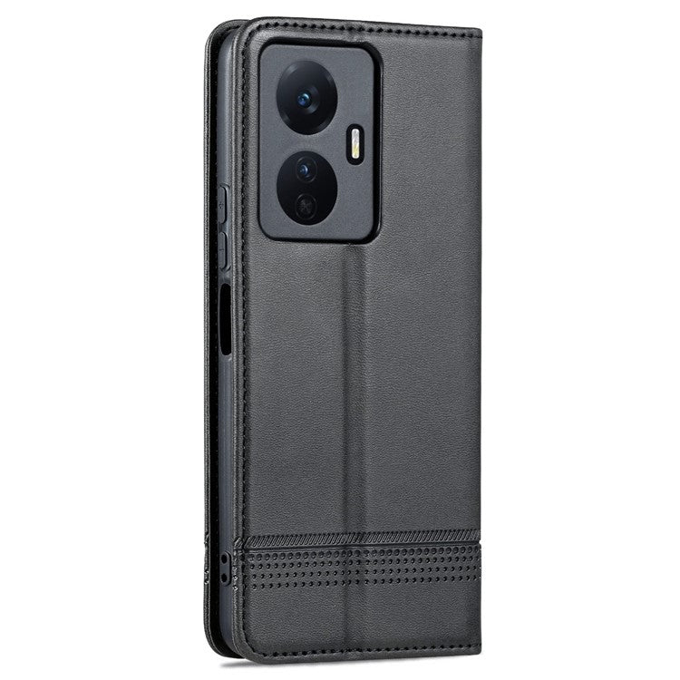 AZNS For vivo Y77e 5G / Y77 5G Magnetic Auto Closure Cowhide Texture PU Leather Wallet Phone Case Viewing Stand Flip Cover - Black