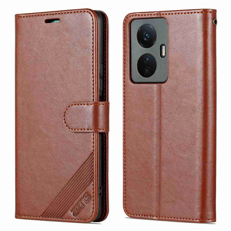 AZNS Easy Flip Wallet Case for vivo Y77e 5G / Y77 5G, Drop Protection Textured PU Leather Phone Cover Stand Shell - Brown