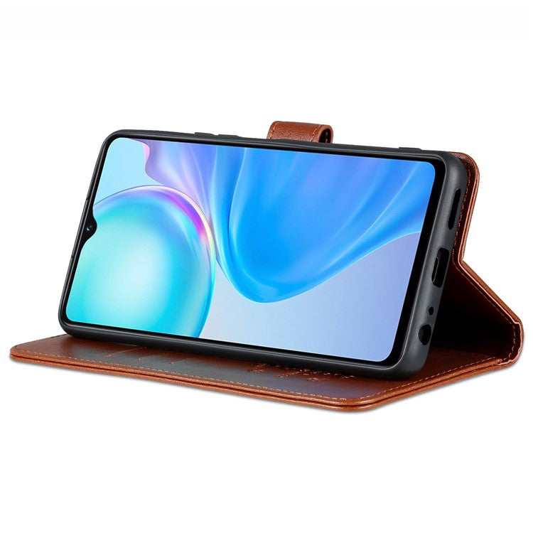 AZNS Easy Flip Wallet Case for vivo Y77e 5G / Y77 5G, Drop Protection Textured PU Leather Phone Cover Stand Shell - Brown