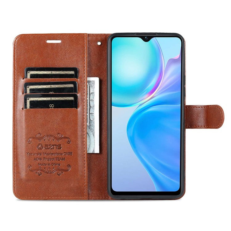 AZNS Easy Flip Wallet Case for vivo Y77e 5G / Y77 5G, Drop Protection Textured PU Leather Phone Cover Stand Shell - Brown