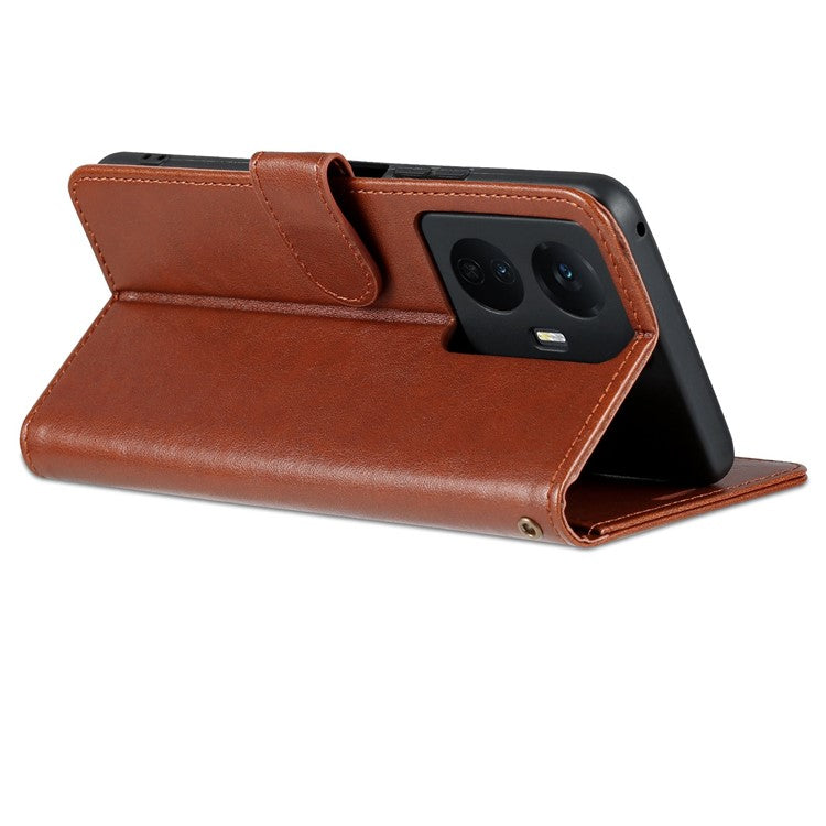 AZNS Easy Flip Wallet Case for vivo Y77e 5G / Y77 5G, Drop Protection Textured PU Leather Phone Cover Stand Shell - Brown