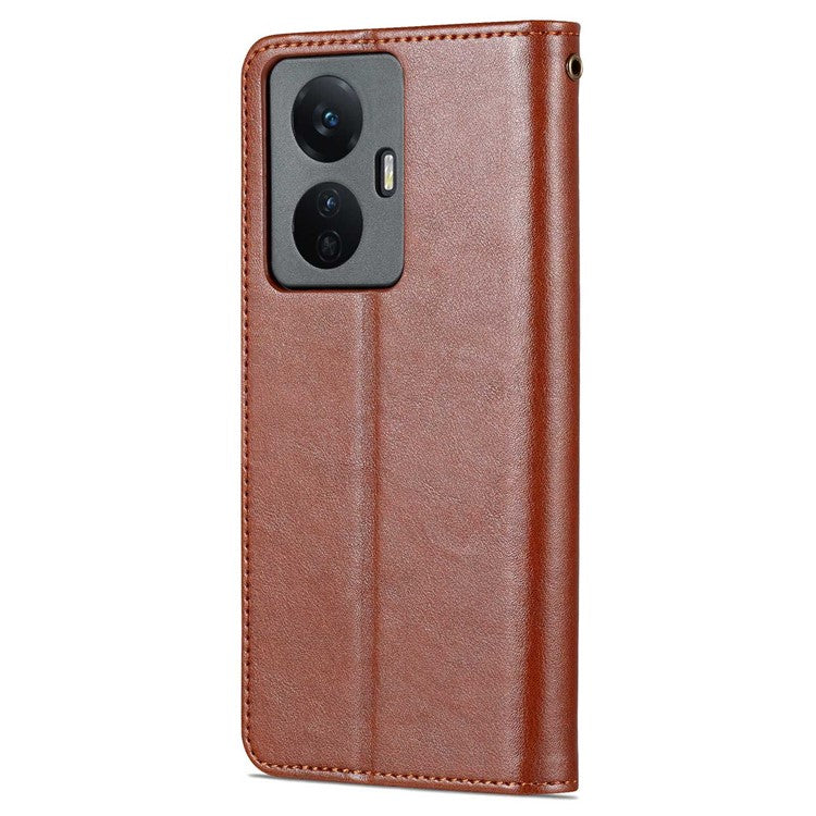 AZNS Easy Flip Wallet Case for vivo Y77e 5G / Y77 5G, Drop Protection Textured PU Leather Phone Cover Stand Shell - Brown