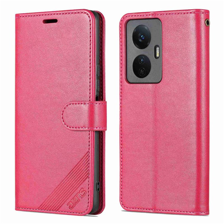 AZNS Easy Flip Wallet Case for vivo Y77e 5G / Y77 5G, Drop Protection Textured PU Leather Phone Cover Stand Shell - Red