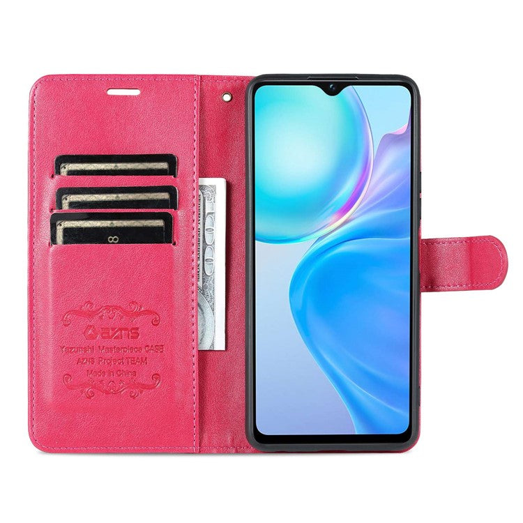 AZNS Easy Flip Wallet Case for vivo Y77e 5G / Y77 5G, Drop Protection Textured PU Leather Phone Cover Stand Shell - Red