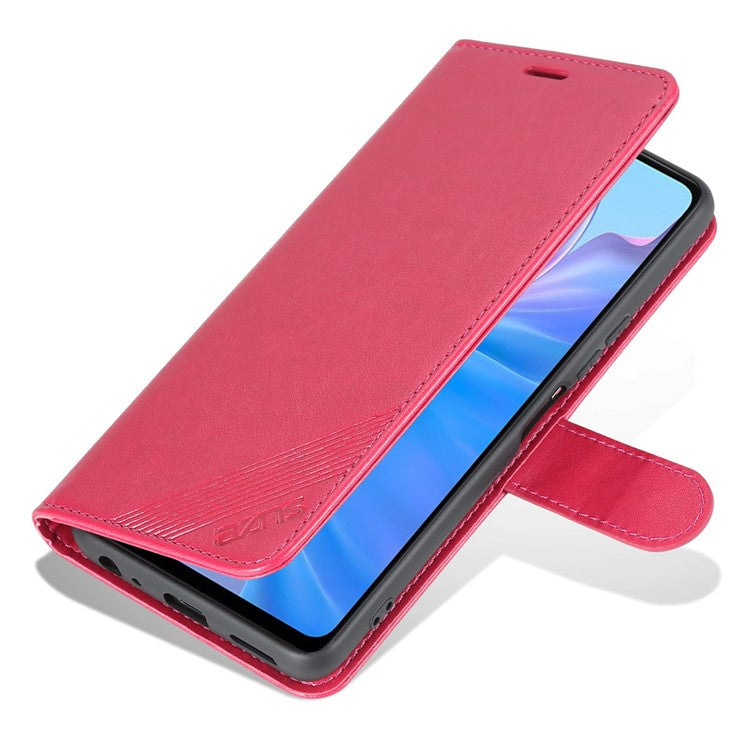 AZNS Easy Flip Wallet Case for vivo Y77e 5G / Y77 5G, Drop Protection Textured PU Leather Phone Cover Stand Shell - Red