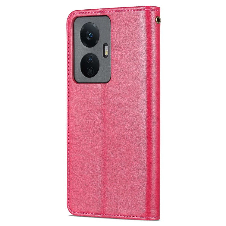 AZNS Easy Flip Wallet Case for vivo Y77e 5G / Y77 5G, Drop Protection Textured PU Leather Phone Cover Stand Shell - Red