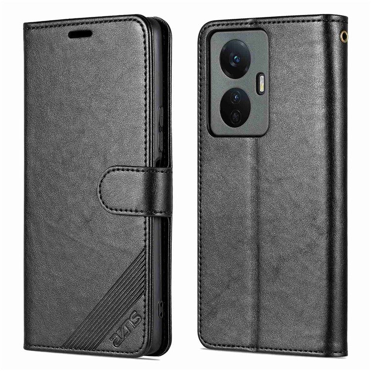 AZNS Easy Flip Wallet Case for vivo Y77e 5G / Y77 5G, Drop Protection Textured PU Leather Phone Cover Stand Shell - Black