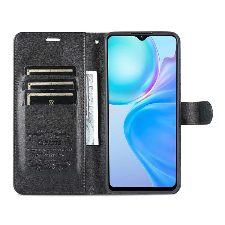 AZNS Easy Flip Wallet Case for vivo Y77e 5G / Y77 5G, Drop Protection Textured PU Leather Phone Cover Stand Shell - Black