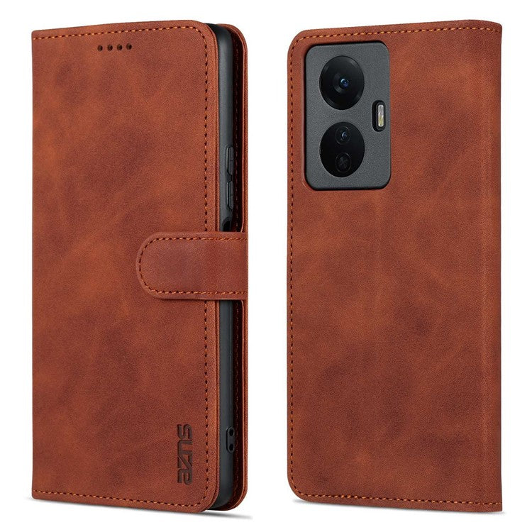 AZNS For vivo Y77e 5G / Y77 5G Phone Protective Flip Cover PU Leather Coated TPU Interior Case with Stand - Brown