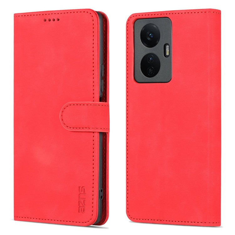 AZNS For vivo Y77e 5G / Y77 5G Phone Protective Flip Cover PU Leather Coated TPU Interior Case with Stand - Red