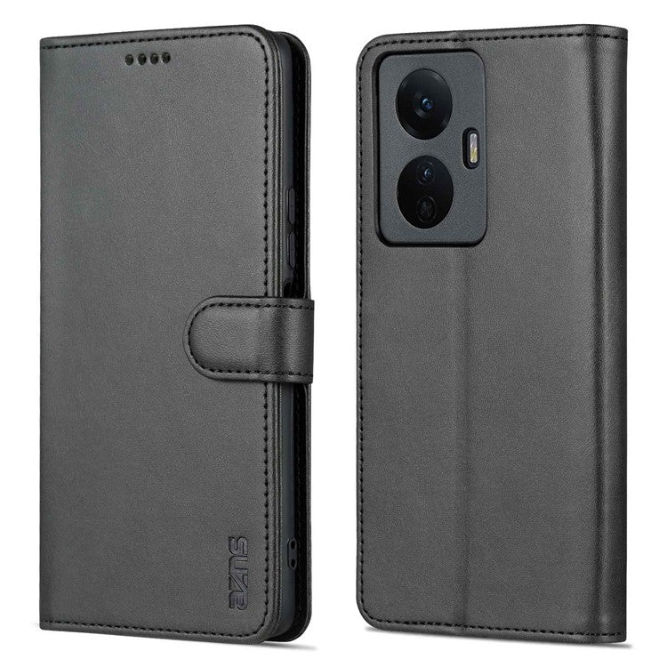 AZNS For vivo Y77e 5G / Y77 5G Phone Protective Flip Cover PU Leather Coated TPU Interior Case with Stand - Black