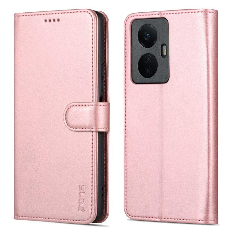 AZNS For vivo Y77e 5G / Y77 5G Phone Protective Flip Cover PU Leather Coated TPU Interior Case with Stand - Rose Gold