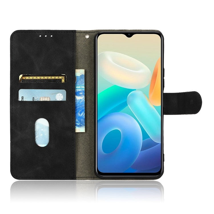 For vivo Y77 5G PU Leather Wallet Case Viewing Stand Skin-Touch Feeling Magnetic Flip Protective Phone Cover - Black