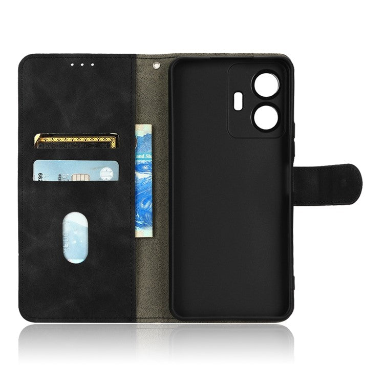 For vivo Y77 5G PU Leather Wallet Case Viewing Stand Skin-Touch Feeling Magnetic Flip Protective Phone Cover - Black