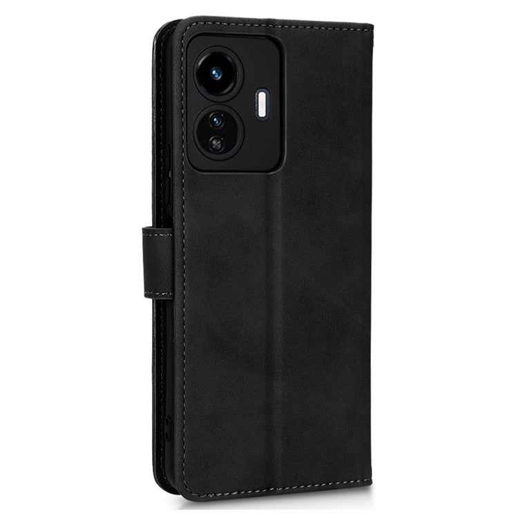 For vivo Y77 5G PU Leather Wallet Case Viewing Stand Skin-Touch Feeling Magnetic Flip Protective Phone Cover - Black