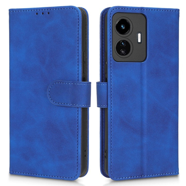 For vivo Y77 5G PU Leather Wallet Case Viewing Stand Skin-Touch Feeling Magnetic Flip Protective Phone Cover - Blue