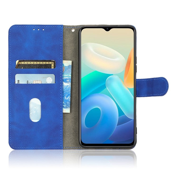 For vivo Y77 5G PU Leather Wallet Case Viewing Stand Skin-Touch Feeling Magnetic Flip Protective Phone Cover - Blue