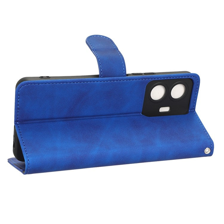 For vivo Y77 5G PU Leather Wallet Case Viewing Stand Skin-Touch Feeling Magnetic Flip Protective Phone Cover - Blue