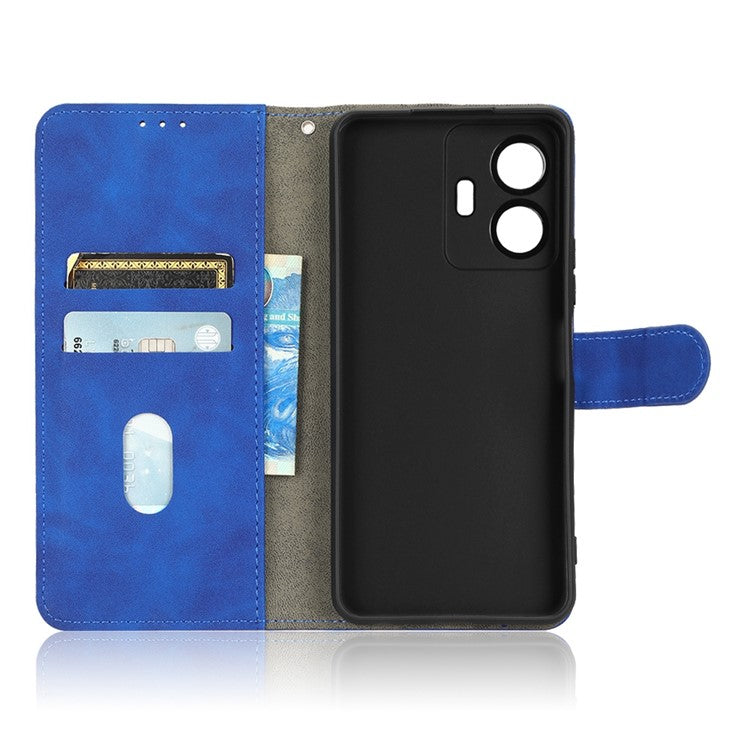 For vivo Y77 5G PU Leather Wallet Case Viewing Stand Skin-Touch Feeling Magnetic Flip Protective Phone Cover - Blue