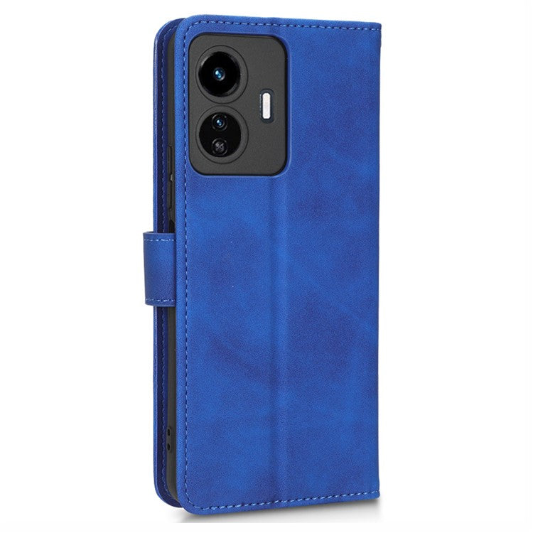 For vivo Y77 5G PU Leather Wallet Case Viewing Stand Skin-Touch Feeling Magnetic Flip Protective Phone Cover - Blue