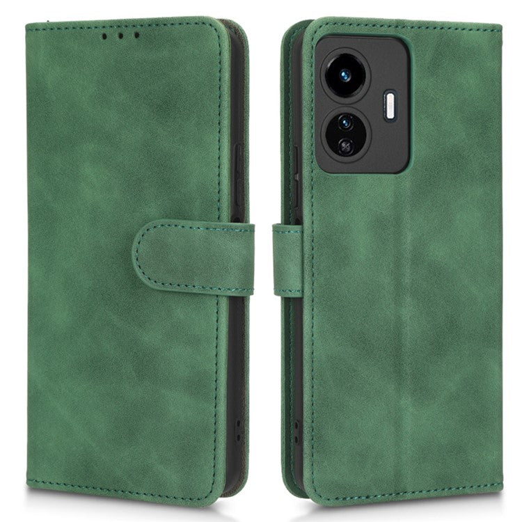 For vivo Y77 5G PU Leather Wallet Case Viewing Stand Skin-Touch Feeling Magnetic Flip Protective Phone Cover - Green