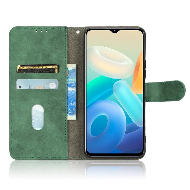 For vivo Y77 5G PU Leather Wallet Case Viewing Stand Skin-Touch Feeling Magnetic Flip Protective Phone Cover - Green