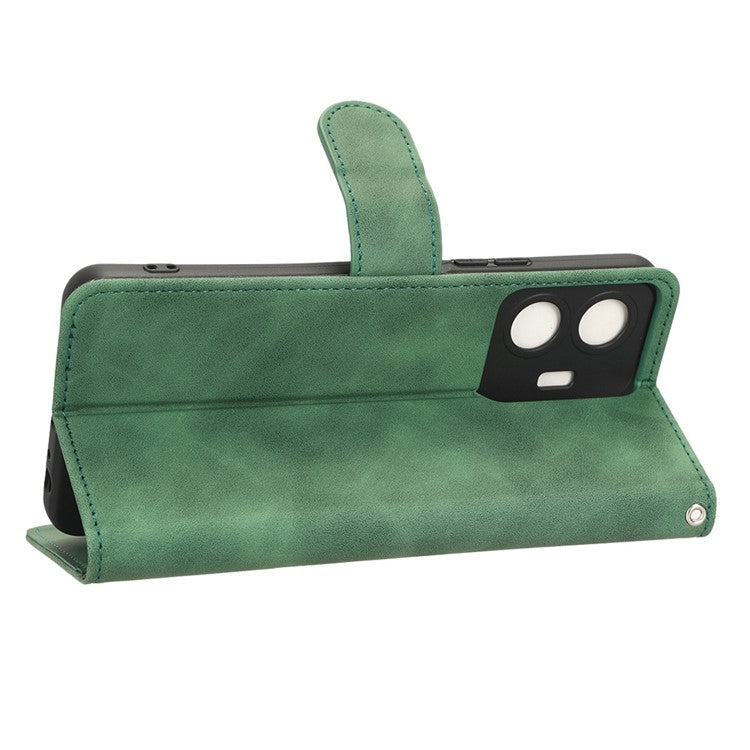 For vivo Y77 5G PU Leather Wallet Case Viewing Stand Skin-Touch Feeling Magnetic Flip Protective Phone Cover - Green