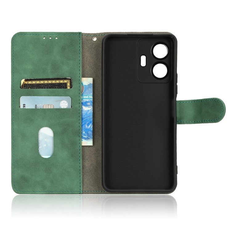 For vivo Y77 5G PU Leather Wallet Case Viewing Stand Skin-Touch Feeling Magnetic Flip Protective Phone Cover - Green