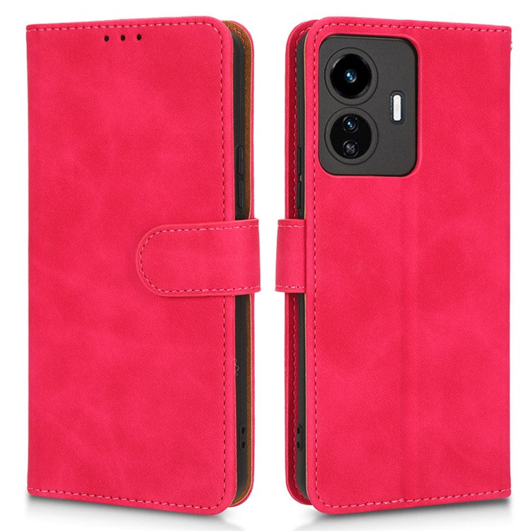 For vivo Y77 5G PU Leather Wallet Case Viewing Stand Skin-Touch Feeling Magnetic Flip Protective Phone Cover - Rose