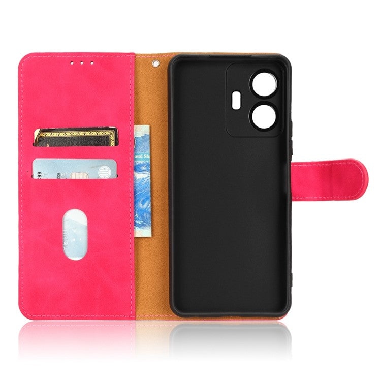 For vivo Y77 5G PU Leather Wallet Case Viewing Stand Skin-Touch Feeling Magnetic Flip Protective Phone Cover - Rose