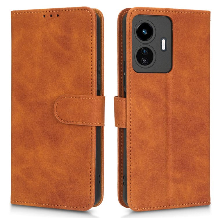 For vivo Y77 5G PU Leather Wallet Case Viewing Stand Skin-Touch Feeling Magnetic Flip Protective Phone Cover - Brown