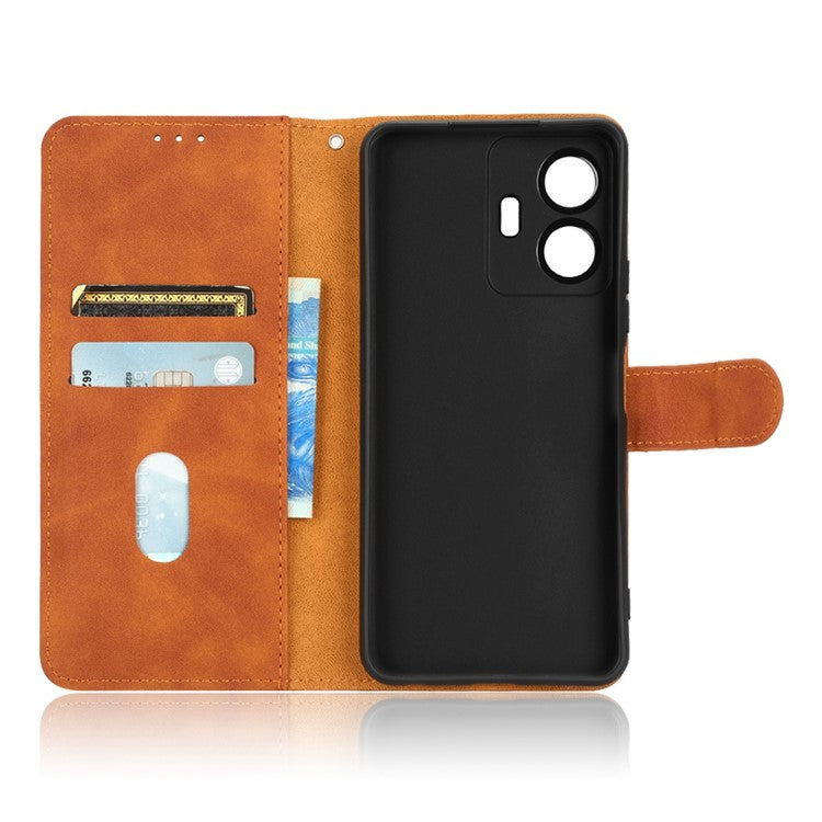 For vivo Y77 5G PU Leather Wallet Case Viewing Stand Skin-Touch Feeling Magnetic Flip Protective Phone Cover - Brown