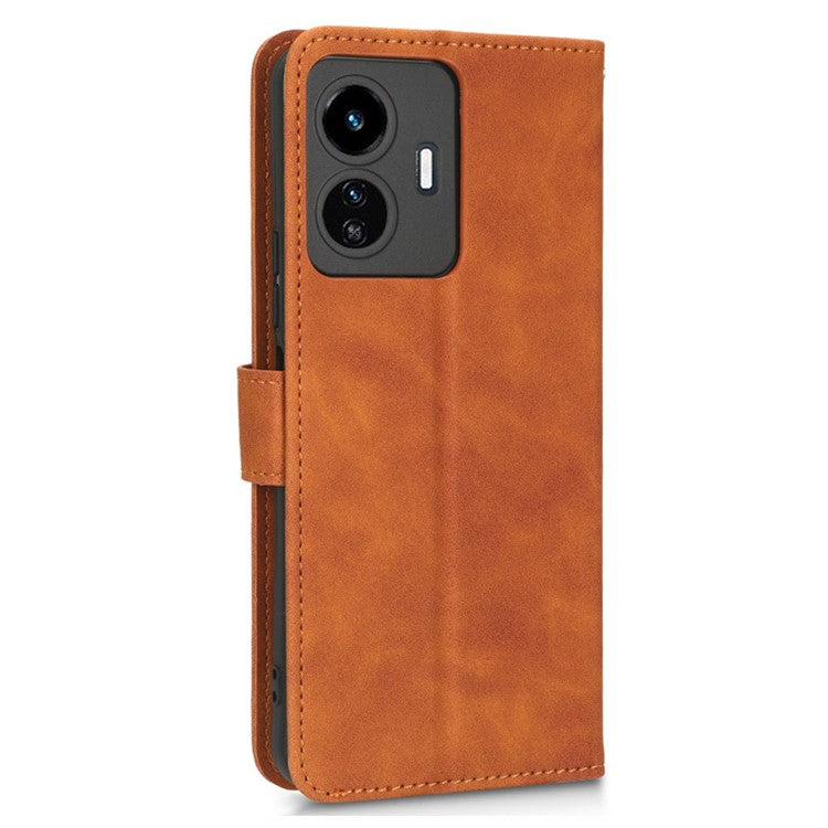 For vivo Y77 5G PU Leather Wallet Case Viewing Stand Skin-Touch Feeling Magnetic Flip Protective Phone Cover - Brown