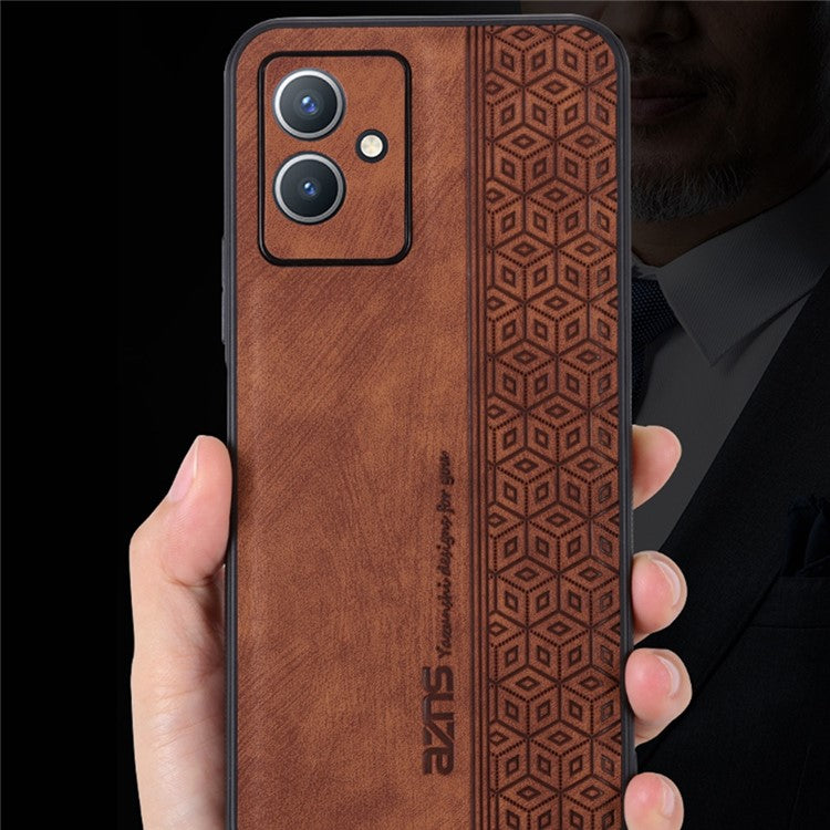 AZNS For vivo Y55 5G Slim Protective Back Cover PU Leather Coated TPU Anti-drop Mobile Phone Case - Brown