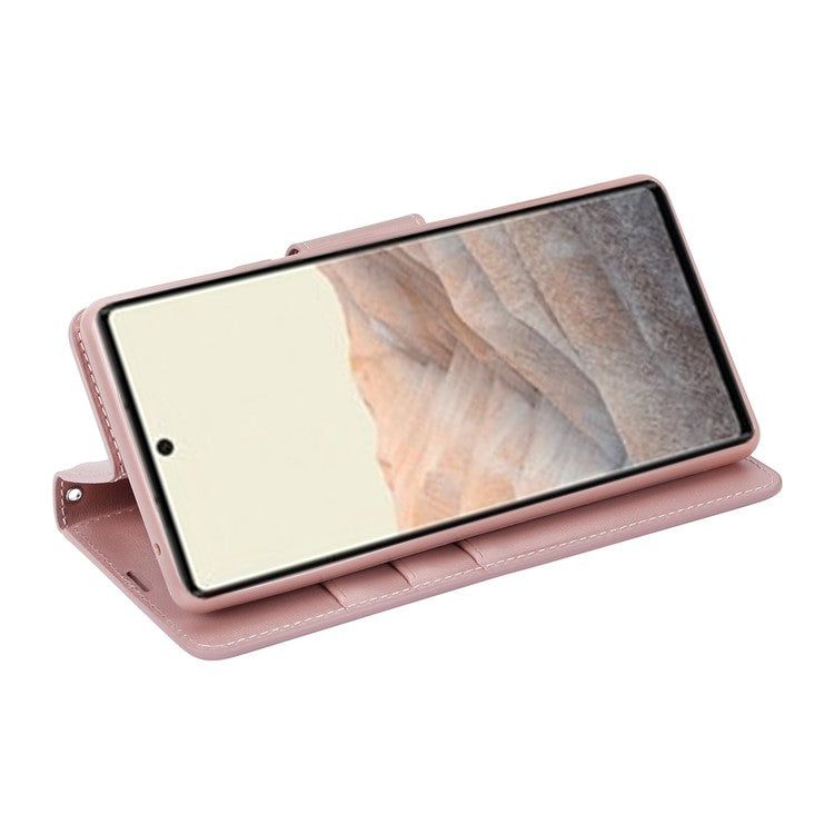 HANMAN Mill Series for Google Pixel 6a PU Leather Magnetic Folio Cover Stand Book Design Shockproof TPU Interior Case - Rose Gold