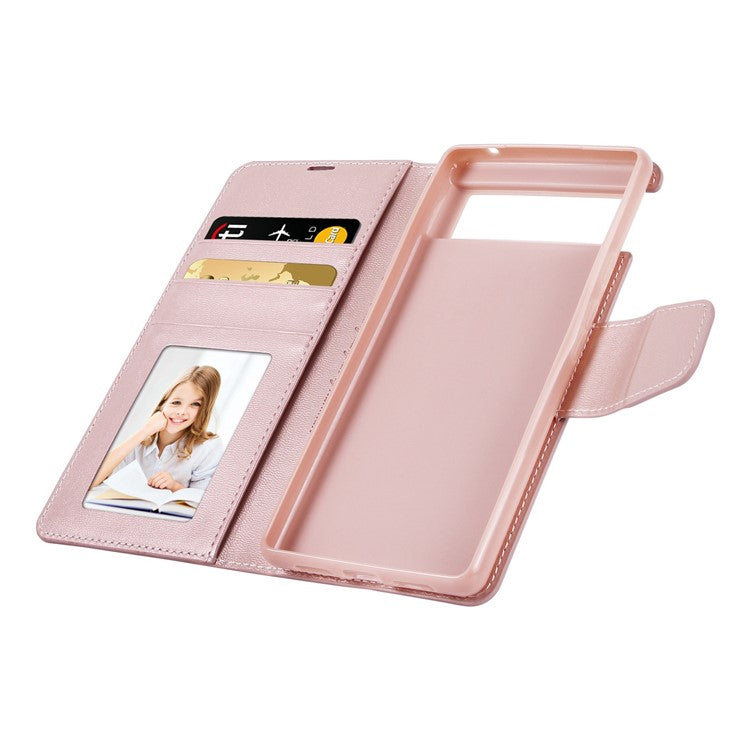 HANMAN Mill Series for Google Pixel 6a PU Leather Magnetic Folio Cover Stand Book Design Shockproof TPU Interior Case - Rose Gold