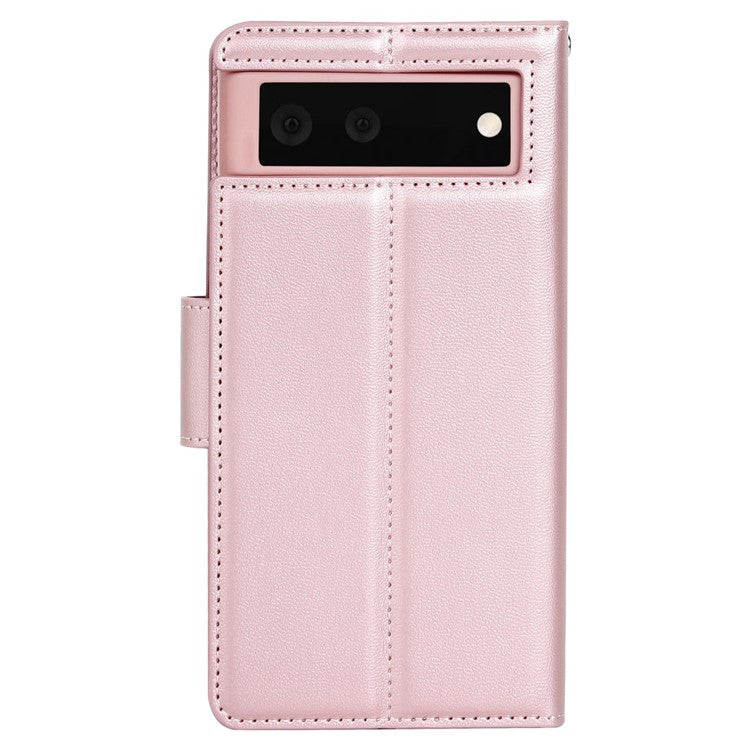 HANMAN Mill Series for Google Pixel 6a PU Leather Magnetic Folio Cover Stand Book Design Shockproof TPU Interior Case - Rose Gold