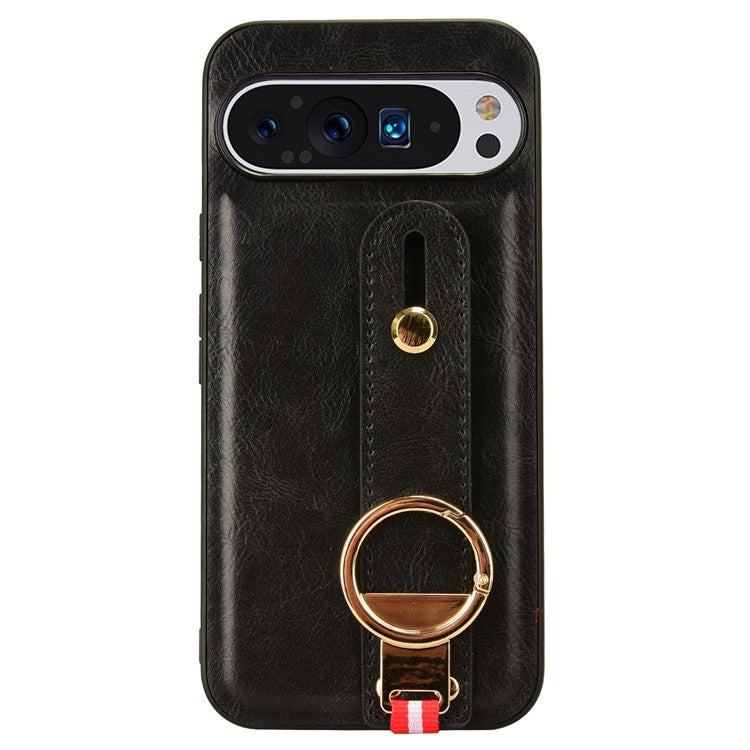 For Google Pixel 9 / Pixel 9 Pro Case Leather Coated PC+TPU Phone Cover with Kickstand Bottle Opener - Black