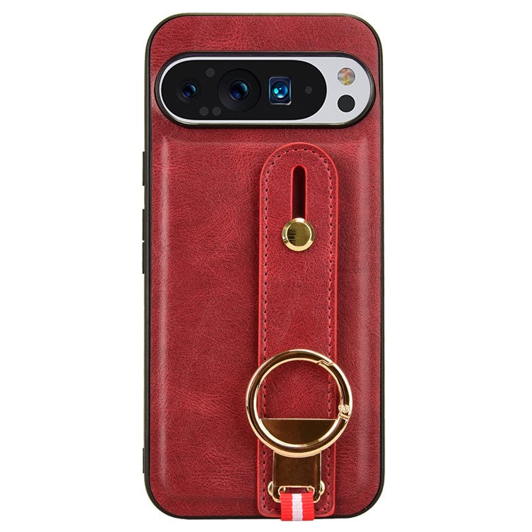 For Google Pixel 9 / Pixel 9 Pro Case Leather Coated PC+TPU Phone Cover with Kickstand Bottle Opener - Red