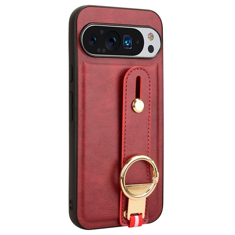 For Google Pixel 9 / Pixel 9 Pro Case Leather Coated PC+TPU Phone Cover with Kickstand Bottle Opener - Red