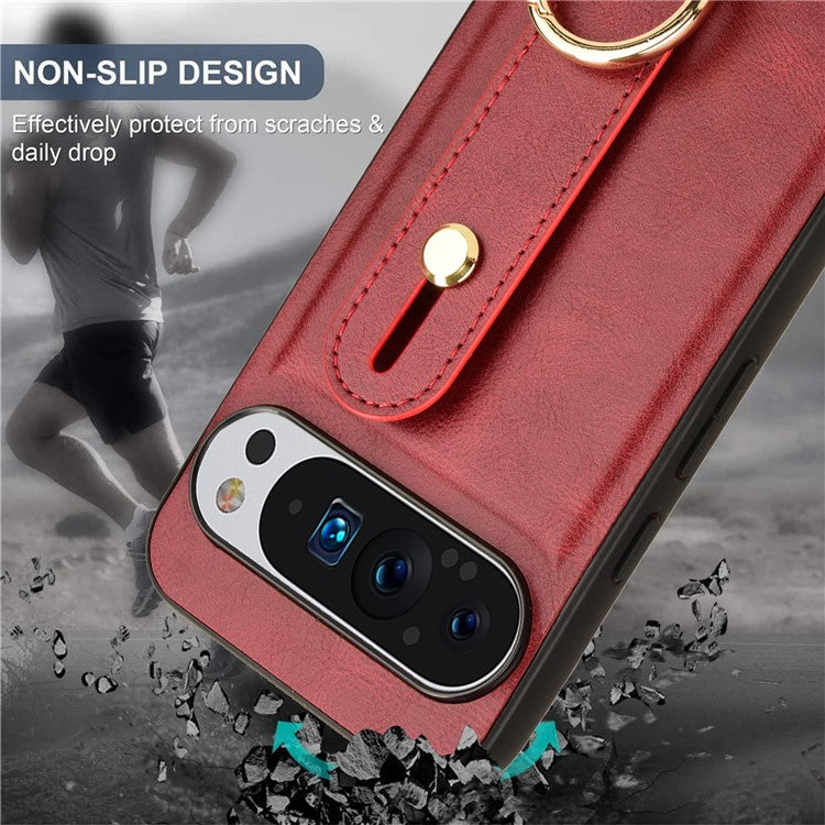 For Google Pixel 9 / Pixel 9 Pro Case Leather Coated PC+TPU Phone Cover with Kickstand Bottle Opener - Red