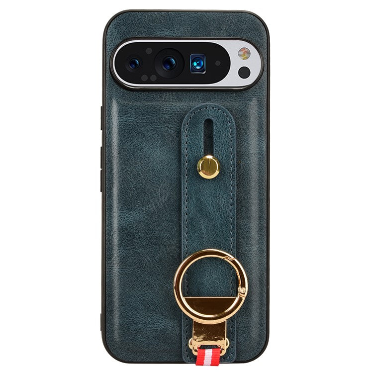 For Google Pixel 9 / Pixel 9 Pro Case Leather Coated PC+TPU Phone Cover with Kickstand Bottle Opener - Blue