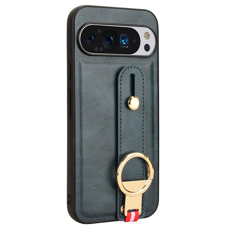 For Google Pixel 9 / Pixel 9 Pro Case Leather Coated PC+TPU Phone Cover with Kickstand Bottle Opener - Blue