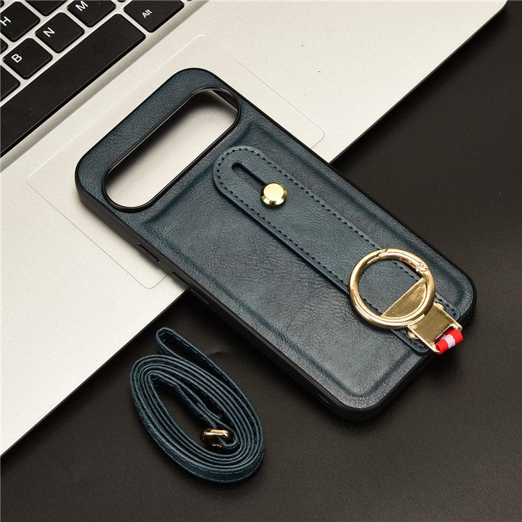 For Google Pixel 9 / Pixel 9 Pro Case Leather Coated PC+TPU Phone Cover with Kickstand Bottle Opener - Blue