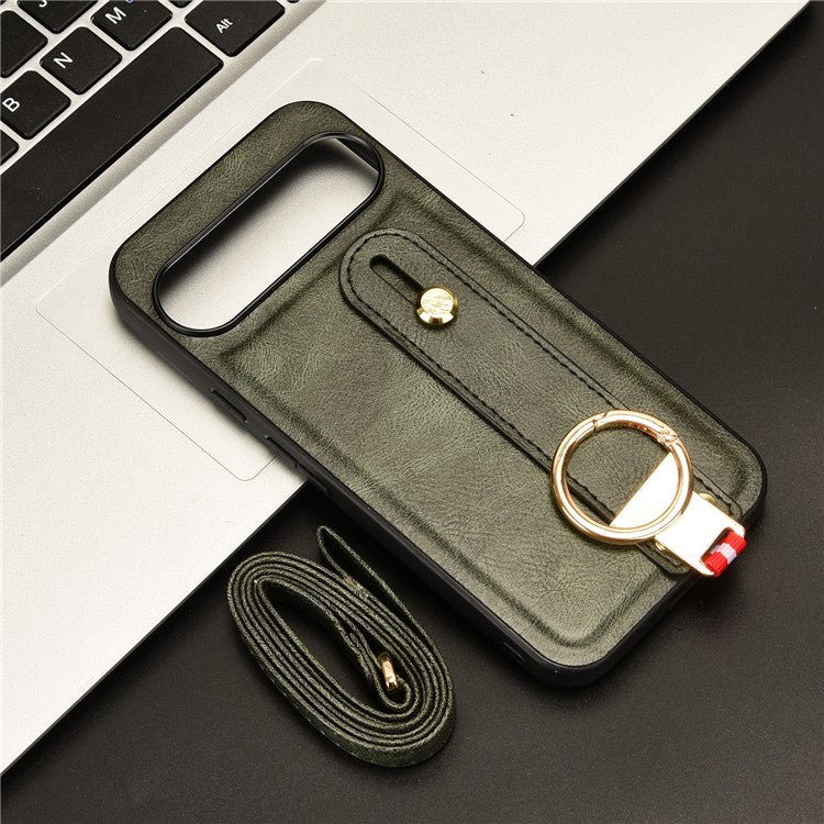 For Google Pixel 9 / Pixel 9 Pro Case Leather Coated PC+TPU Phone Cover with Kickstand Bottle Opener - Green