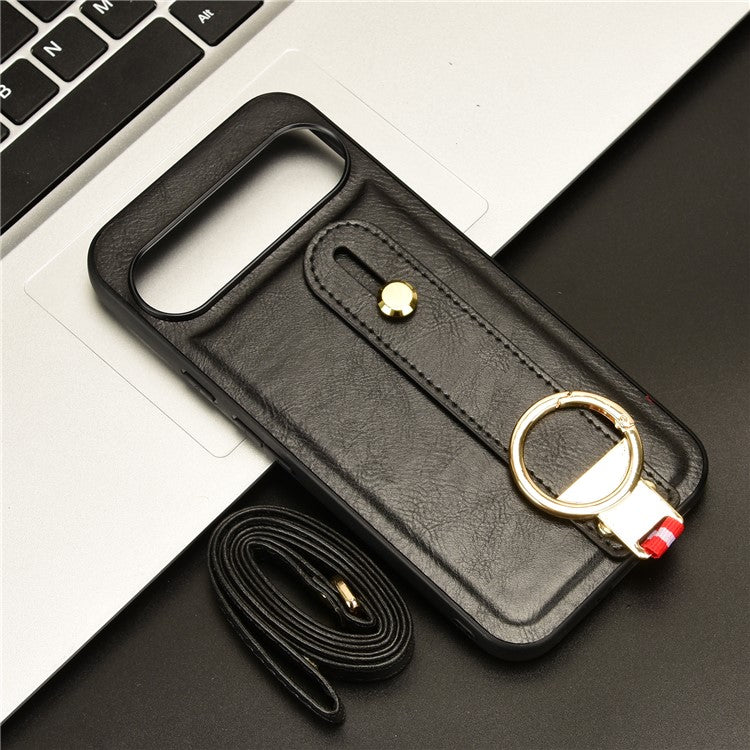 For Google Pixel 9 Pro XL Case Wristband Kickstand Leather+PC+TPU Phone Cover Bottle Opener - Black