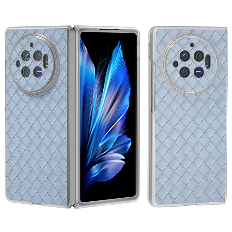 For vivo X Fold3 Case Woven Texture PU Leather Phone Cover with Transparent Matte Frame - Baby Blue