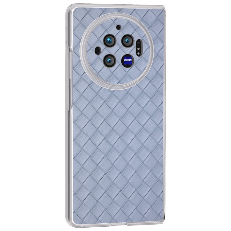 For vivo X Fold3 Case Woven Texture PU Leather Phone Cover with Transparent Matte Frame - Baby Blue